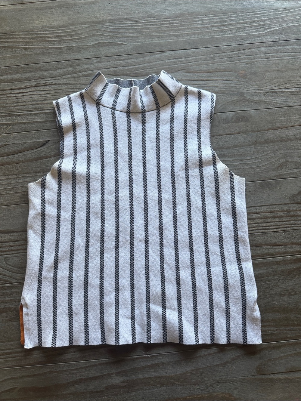Moth Striped Sleeveless Mock Neck Top - White & Black